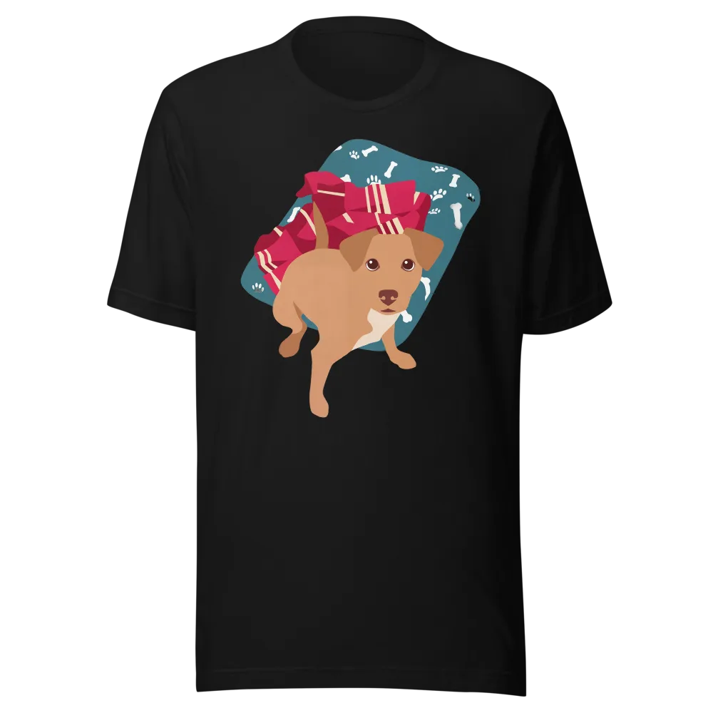 Matisse Cutout artwork of a dog sitting on its bed, shown on a t-shirt